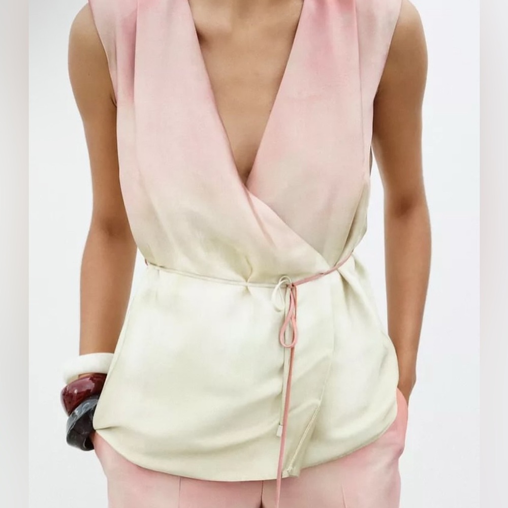 Zara Elegant Pink and Cream Sleeveless Dress - Picture 4 of 7